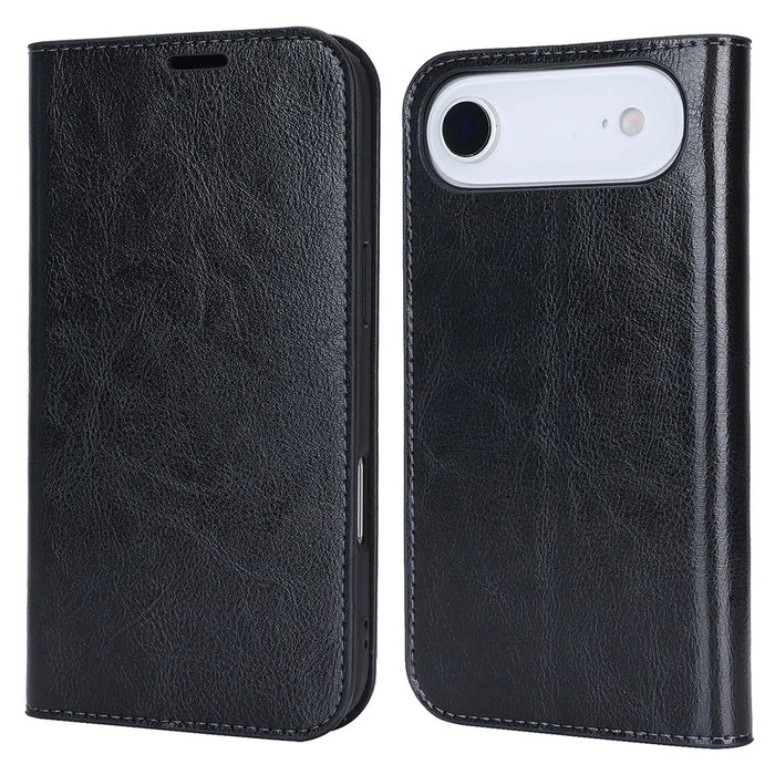 For iPhone Air Case Crazy Horse Texture Split Leather Wallet Phone Cover - Black - 1