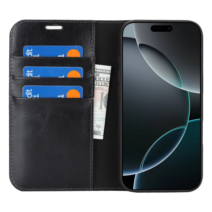 For iPhone 18 Pro / 17 Pro Case Crazy Horse Texture Split Leather Wallet Phone Cover - Black - 2