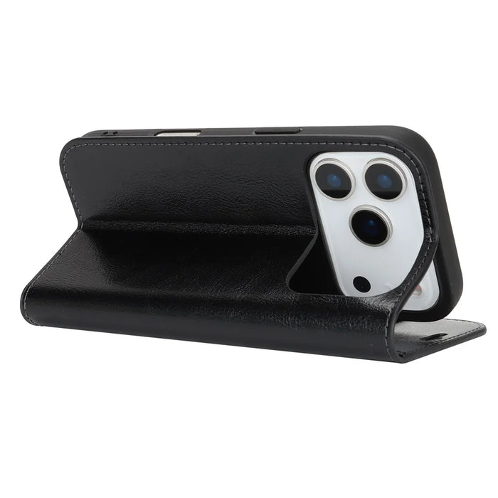 For iPhone 18 Pro / 17 Pro Case Crazy Horse Texture Split Leather Wallet Phone Cover - Black - 4