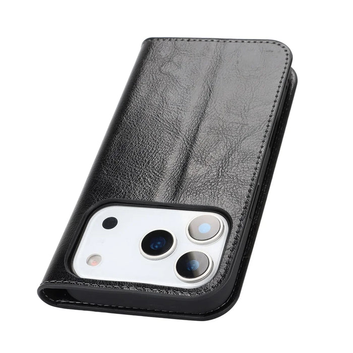 For iPhone 18 Pro / 17 Pro Case Crazy Horse Texture Split Leather Wallet Phone Cover - Black - 5