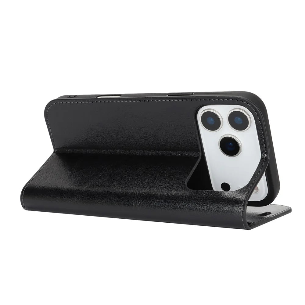 For iPhone 18 Pro Max / 17 Pro Max Case Crazy Horse Texture Split Leather Wallet Phone Cover - Black - 4