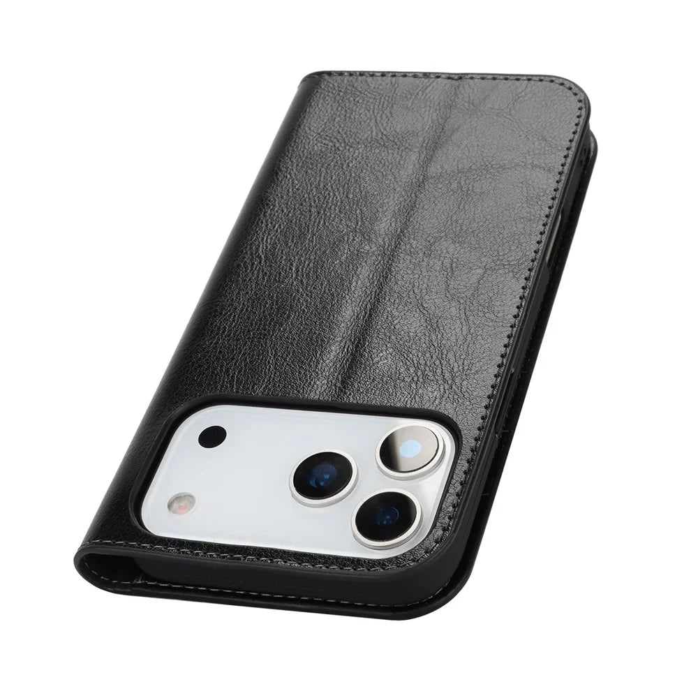For iPhone 18 Pro Max / 17 Pro Max Case Crazy Horse Texture Split Leather Wallet Phone Cover - Black - 6