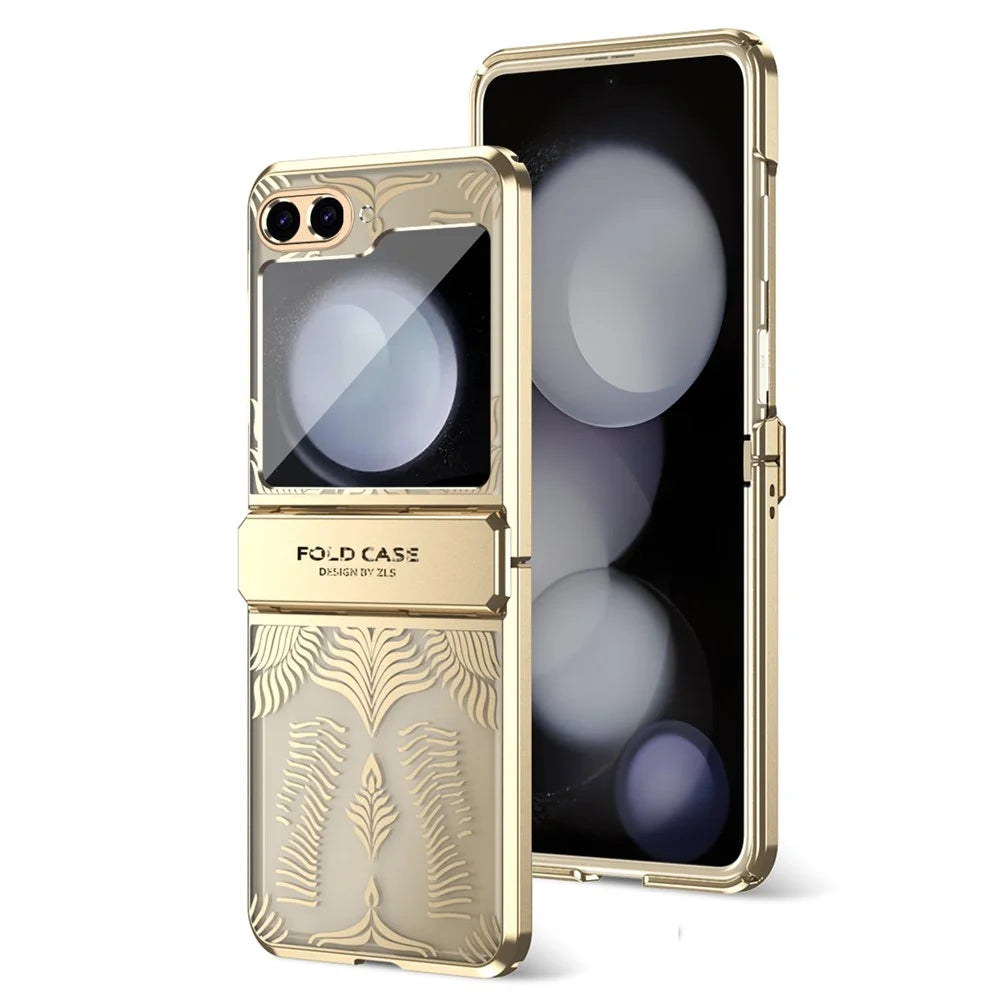 For Samsung Galaxy Z Flip7 FE 5G  /  Flip6 5G Case Hard PC Wing Frame Design Back Phone Cover - Gold - 1