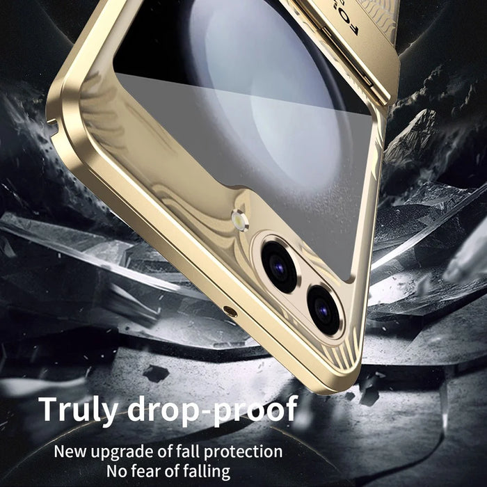 For Samsung Galaxy Z Flip7 FE 5G  /  Flip6 5G Case Hard PC Wing Frame Design Back Phone Cover - Gold - 2