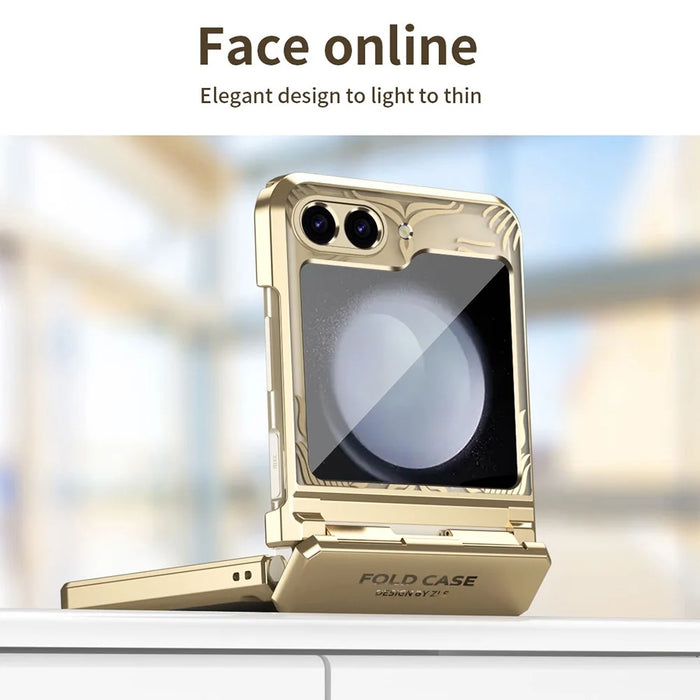 For Samsung Galaxy Z Flip7 FE 5G  /  Flip6 5G Case Hard PC Wing Frame Design Back Phone Cover - Gold - 3