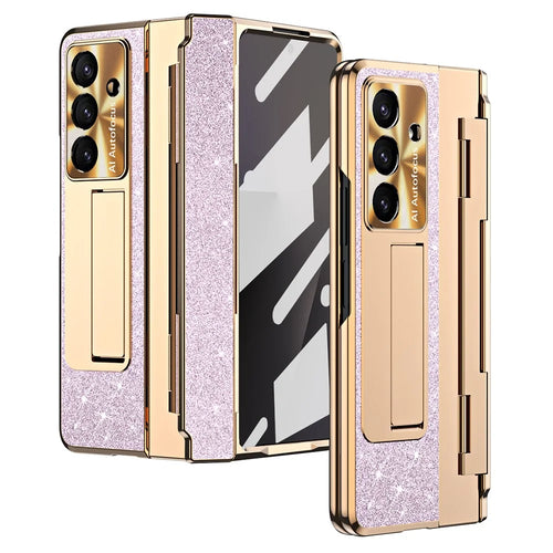 For Samsung Galaxy Z Fold7 5G Case with Kickstand Hinge Protection Rhinestone Glitter PC Phone Cover - Purple - 1