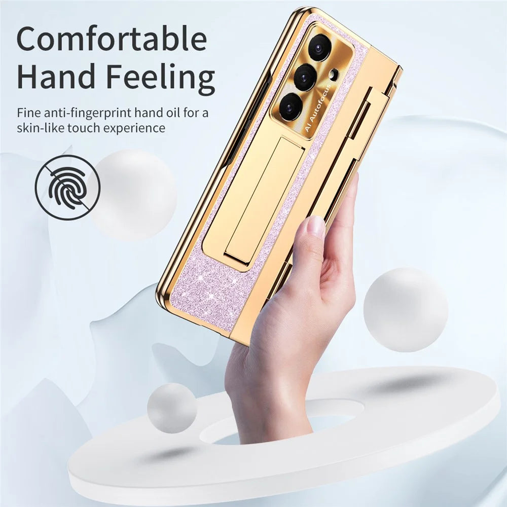 For Samsung Galaxy Z Fold7 5G Case with Kickstand Hinge Protection Rhinestone Glitter PC Phone Cover - Purple - 2