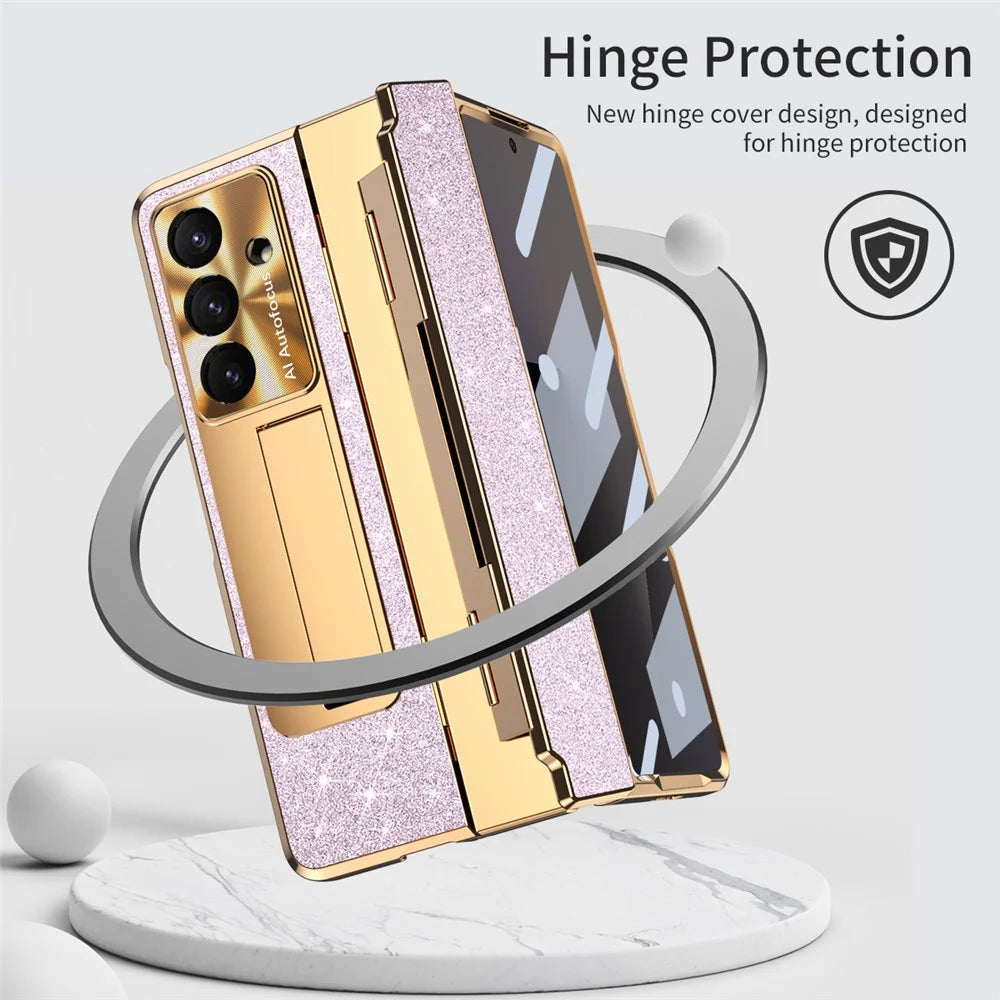 For Samsung Galaxy Z Fold7 5G Case with Kickstand Hinge Protection Rhinestone Glitter PC Phone Cover - Purple - 3