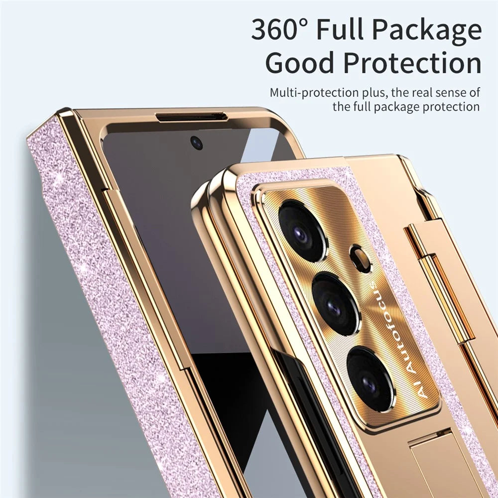 For Samsung Galaxy Z Fold7 5G Case with Kickstand Hinge Protection Rhinestone Glitter PC Phone Cover - Purple - 4
