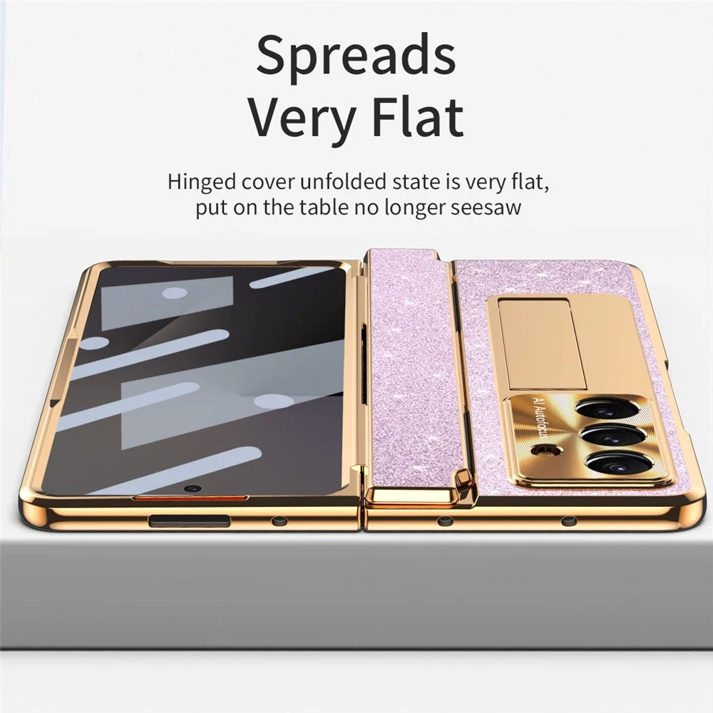 For Samsung Galaxy Z Fold7 5G Case with Kickstand Hinge Protection Rhinestone Glitter PC Phone Cover - Purple - 6