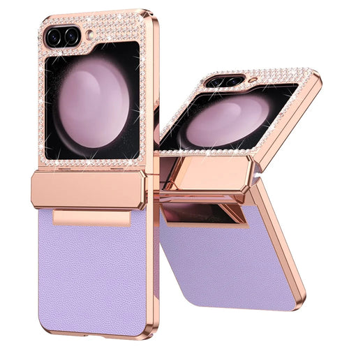 For Samsung Galaxy Z Flip7 FE 5G  /  Flip6 5G Case Rhinestone Decoration Electroplating PU Leather + PC Phone Cover - Purple - 1
