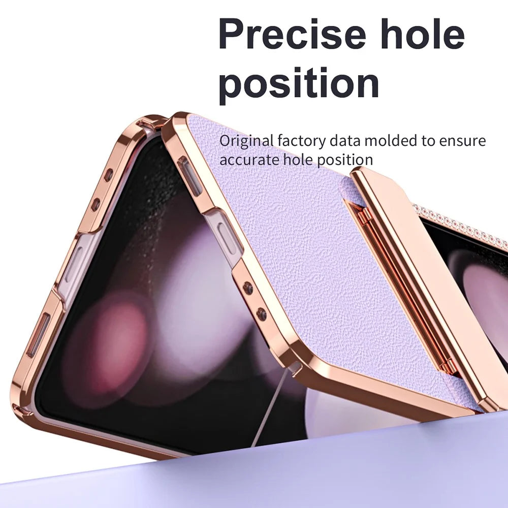 For Samsung Galaxy Z Flip7 FE 5G  /  Flip6 5G Case Rhinestone Decoration Electroplating PU Leather + PC Phone Cover - Purple - 4
