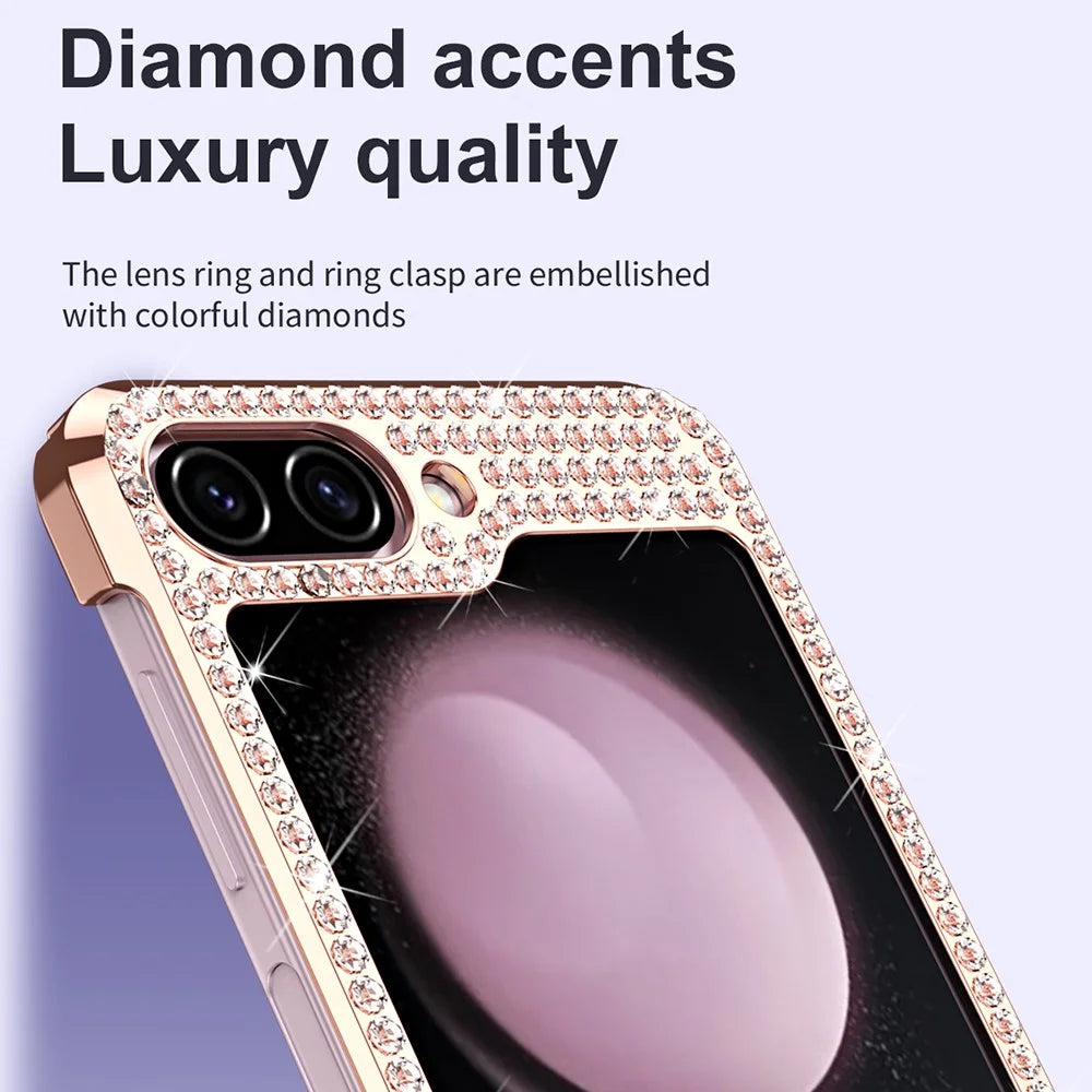 For Samsung Galaxy Z Flip7 FE 5G  /  Flip6 5G Case Rhinestone Decoration Electroplating PU Leather + PC Phone Cover - Purple - 5