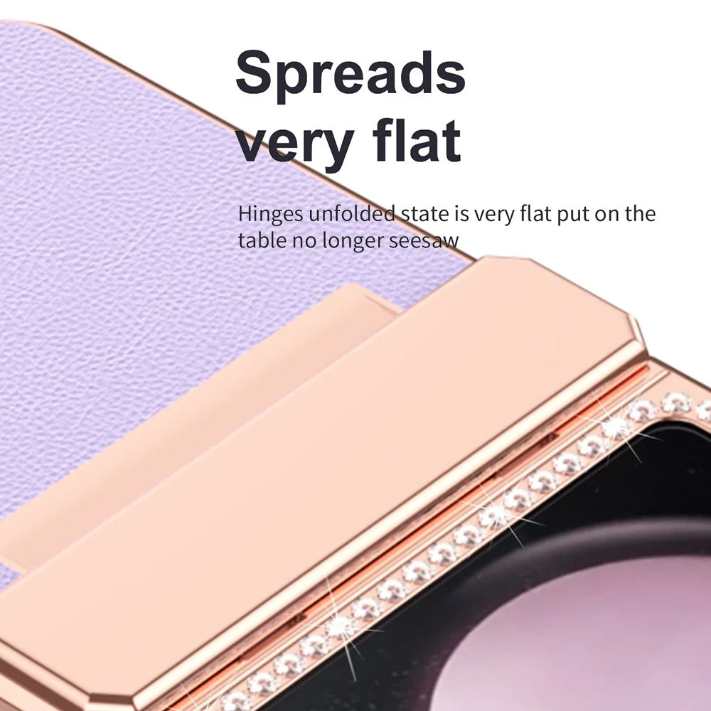 For Samsung Galaxy Z Flip7 FE 5G  /  Flip6 5G Case Rhinestone Decoration Electroplating PU Leather + PC Phone Cover - Purple - 6