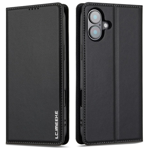 LC.IMEEKE L1 Series for iPhone 17 Case PU Leather Wallet Stand Protective Phone Cover - Black - 1