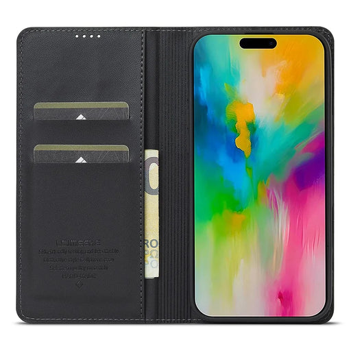 LC.IMEEKE L1 Series for iPhone 17 Case PU Leather Wallet Stand Protective Phone Cover - Black - 2