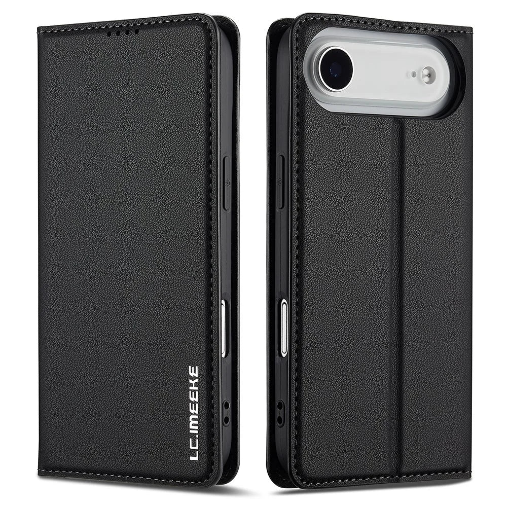 LC.IMEEKE L1 Series for iPhone Air Case PU Leather Wallet Stand Protective Phone Cover - Black - 1