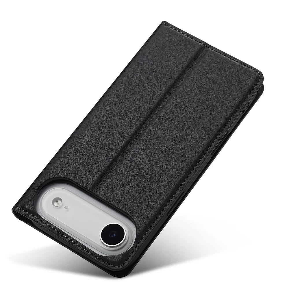 LC.IMEEKE L1 Series for iPhone Air Case PU Leather Wallet Stand Protective Phone Cover - Black - 4