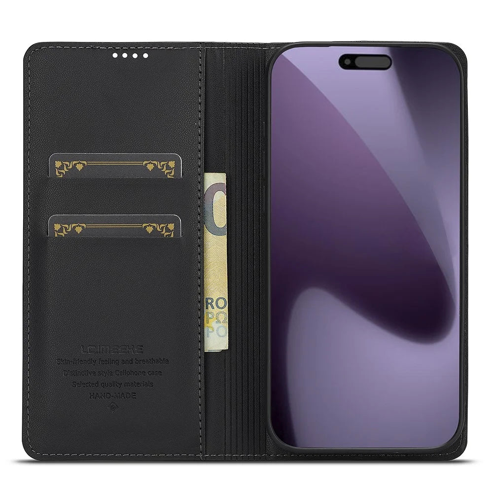 LC.IMEEKE L1 Series for iPhone 18 Pro / 17 Pro Case PU Leather Wallet Stand Protective Phone Cover - Black - 2
