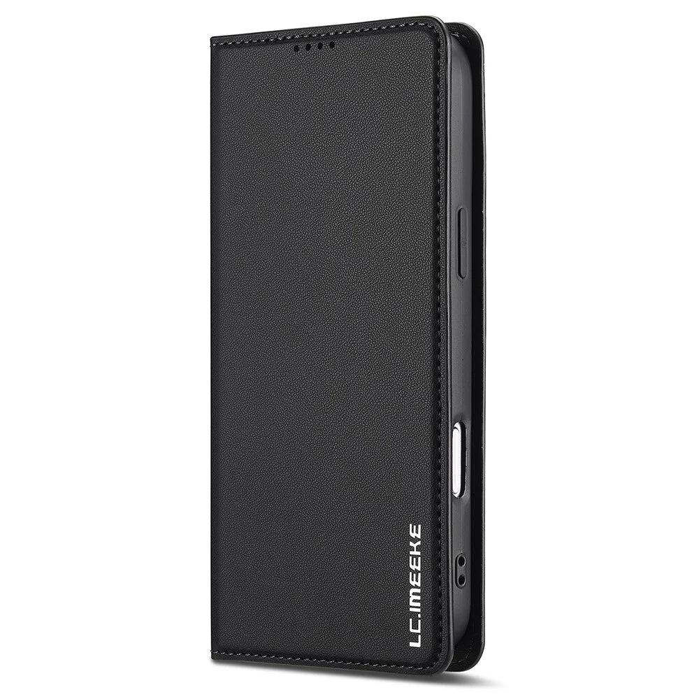 LC.IMEEKE L1 Series for iPhone 18 Pro / 17 Pro Case PU Leather Wallet Stand Protective Phone Cover - Black - 6