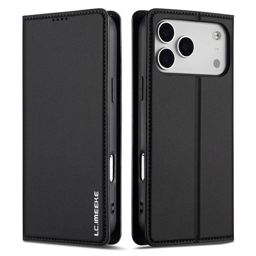 LC.IMEEKE L1 Series for iPhone 18 Pro Max / 17 Pro Max Case PU Leather Wallet Stand Protective Phone Cover - Black - 1