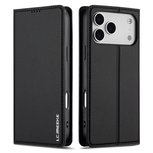 LC.IMEEKE L1 Series for iPhone 18 Pro Max / 17 Pro Max Case PU Leather Wallet Stand Protective Phone Cover - Black - 1