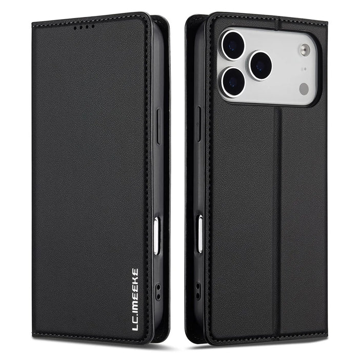 LC.IMEEKE L1 Series for iPhone 18 Pro Max / 17 Pro Max Case PU Leather Wallet Stand Protective Phone Cover - Black - 1