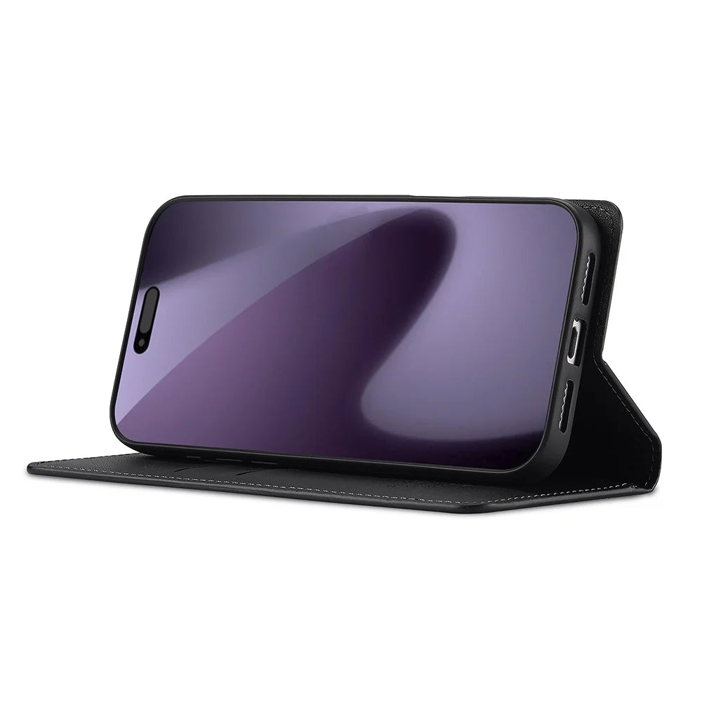 LC.IMEEKE L1 Series for iPhone 18 Pro Max / 17 Pro Max Case PU Leather Wallet Stand Protective Phone Cover - Black - 3