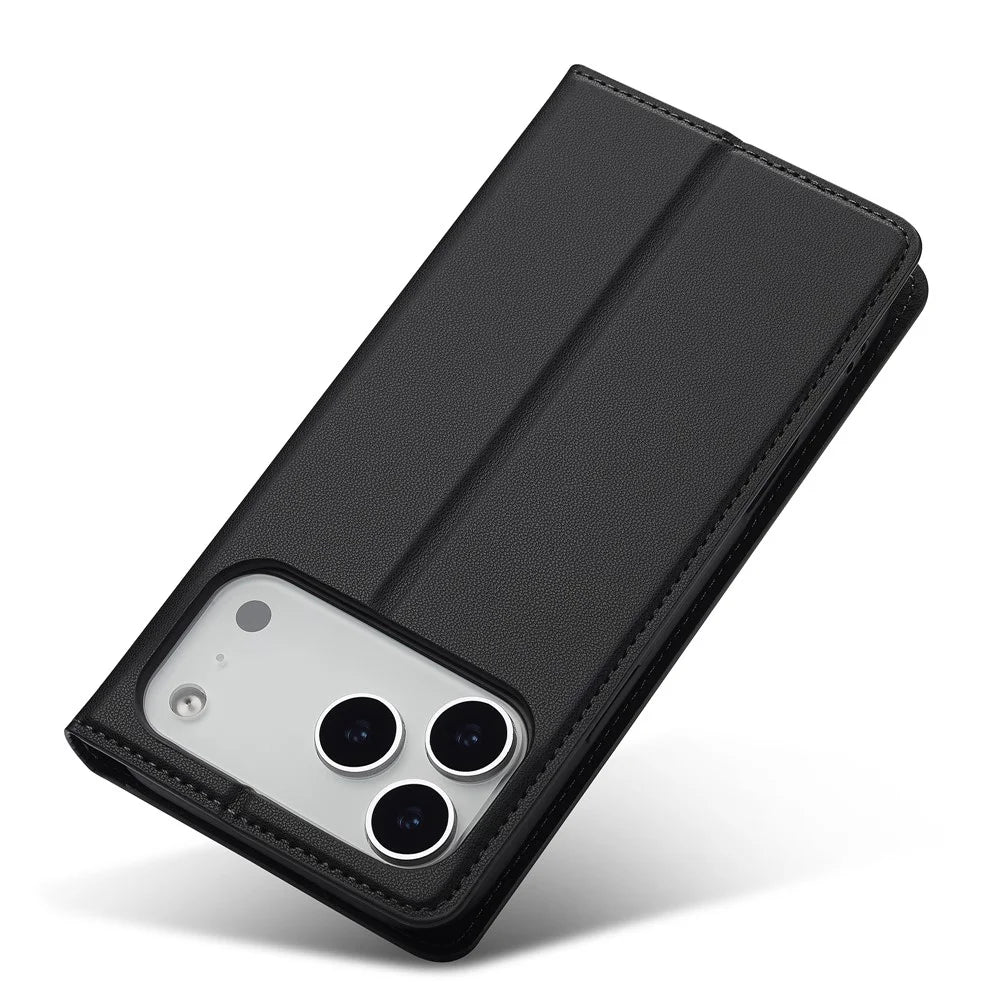 LC.IMEEKE L1 Series for iPhone 18 Pro Max / 17 Pro Max Case PU Leather Wallet Stand Protective Phone Cover - Black - 4