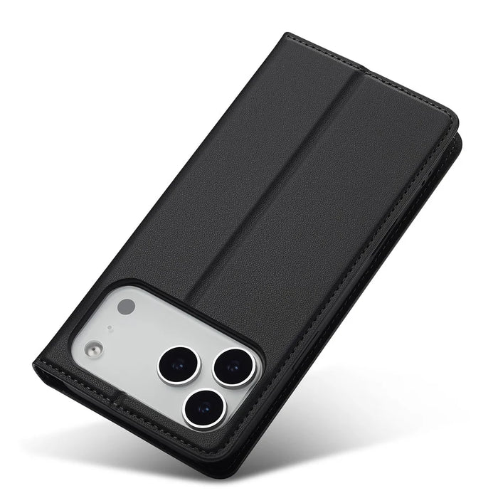LC.IMEEKE L1 Series for iPhone 18 Pro Max / 17 Pro Max Case PU Leather Wallet Stand Protective Phone Cover - Black - 4