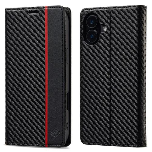 LC.IMEEKE For iPhone 17 Wallet Case Carbon Fiber Texture Leather Phone Cover - Vertical Stripe - 1