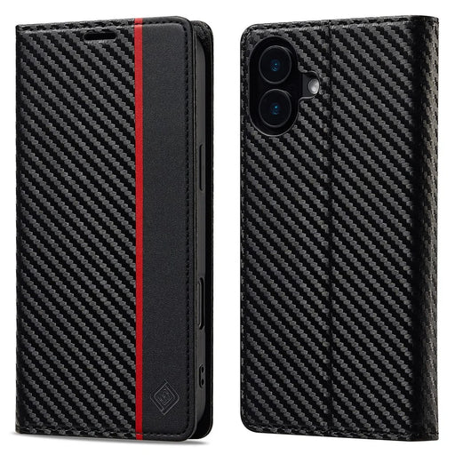 LC.IMEEKE For iPhone 17 Wallet Case Carbon Fiber Texture Leather Phone Cover - Vertical Stripe - 1