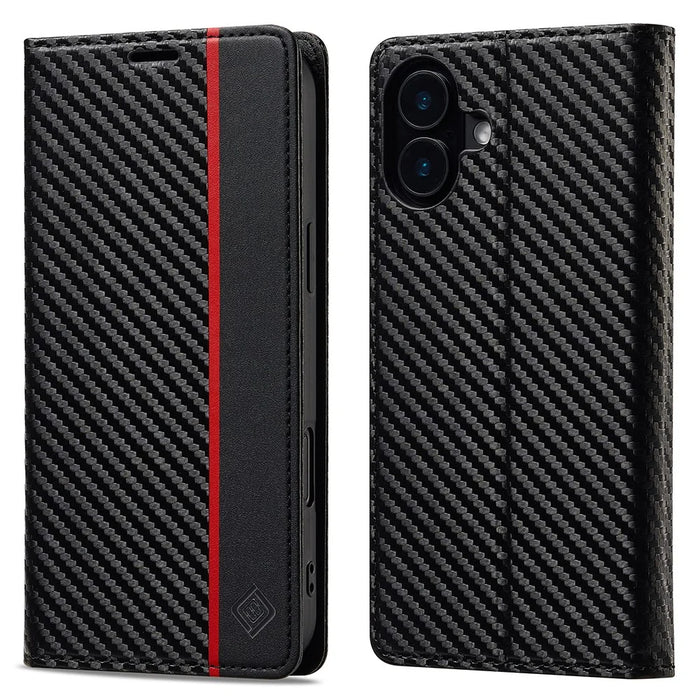 LC.IMEEKE For iPhone 17 Wallet Case Carbon Fiber Texture Leather Phone Cover - Vertical Stripe - 1