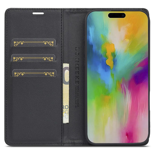 LC.IMEEKE For iPhone 17 Wallet Case Carbon Fiber Texture Leather Phone Cover - Vertical Stripe - 2
