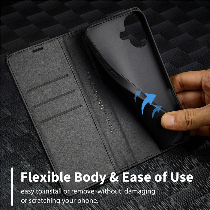 LC.IMEEKE For iPhone 17 Wallet Case Carbon Fiber Texture Leather Phone Cover - Vertical Stripe - 6
