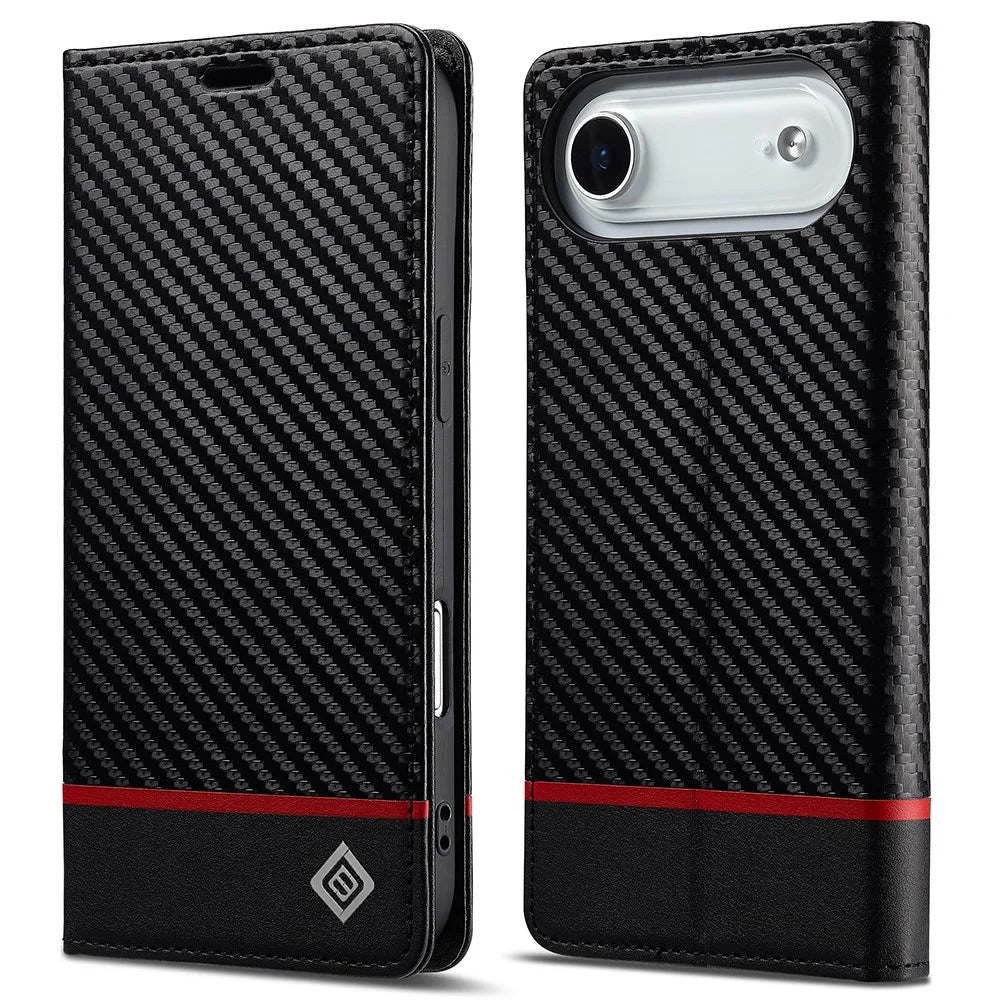LC.IMEEKE For iPhone Air Wallet Case Carbon Fiber Texture Leather Phone Cover - Horizontal Stripe - 1