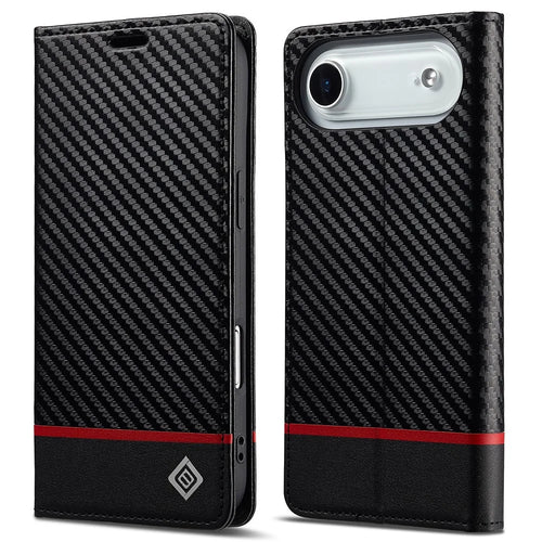 LC.IMEEKE For iPhone Air Wallet Case Carbon Fiber Texture Leather Phone Cover - Horizontal Stripe - 1