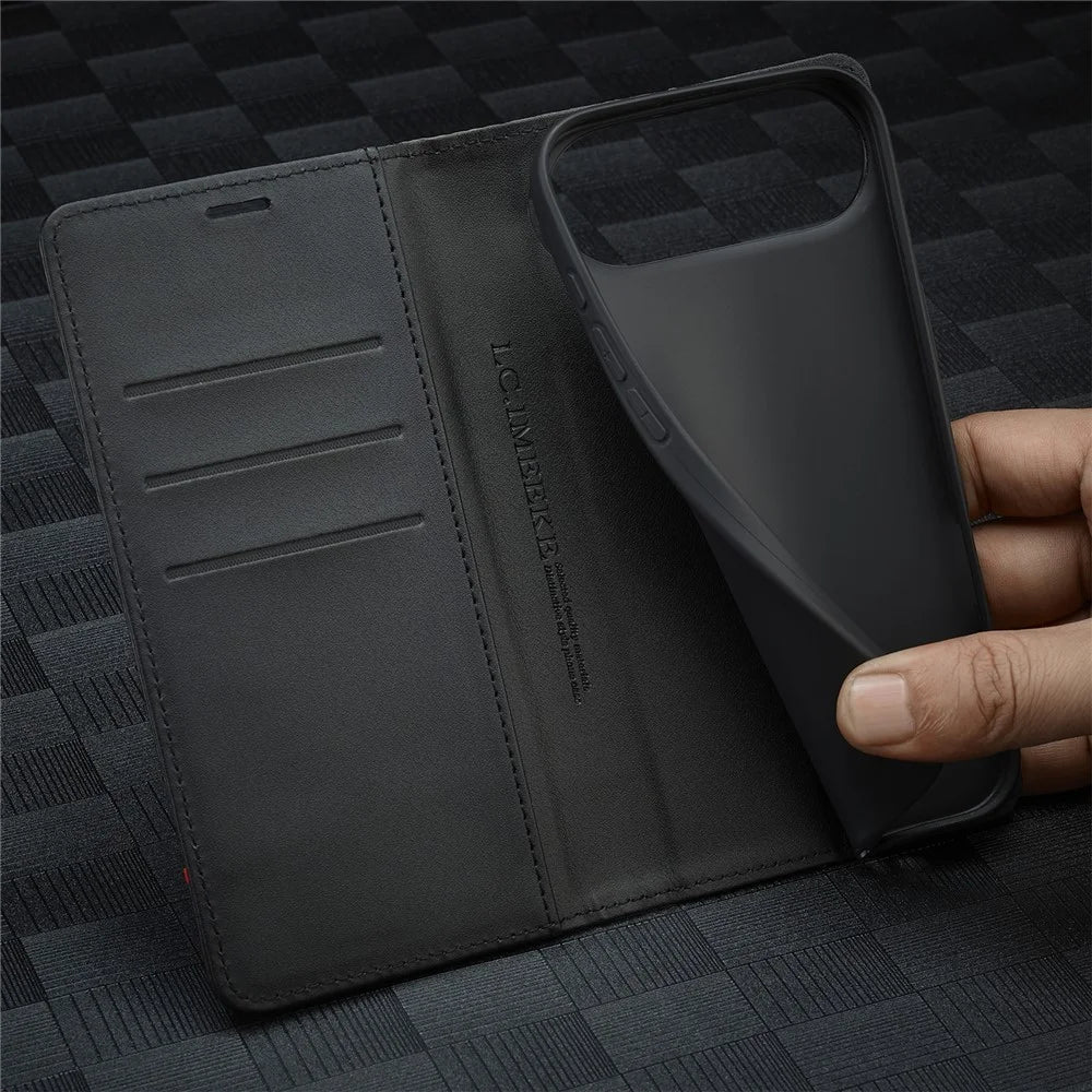 LC.IMEEKE For iPhone Air Wallet Case Carbon Fiber Texture Leather Phone Cover - Horizontal Stripe - 4