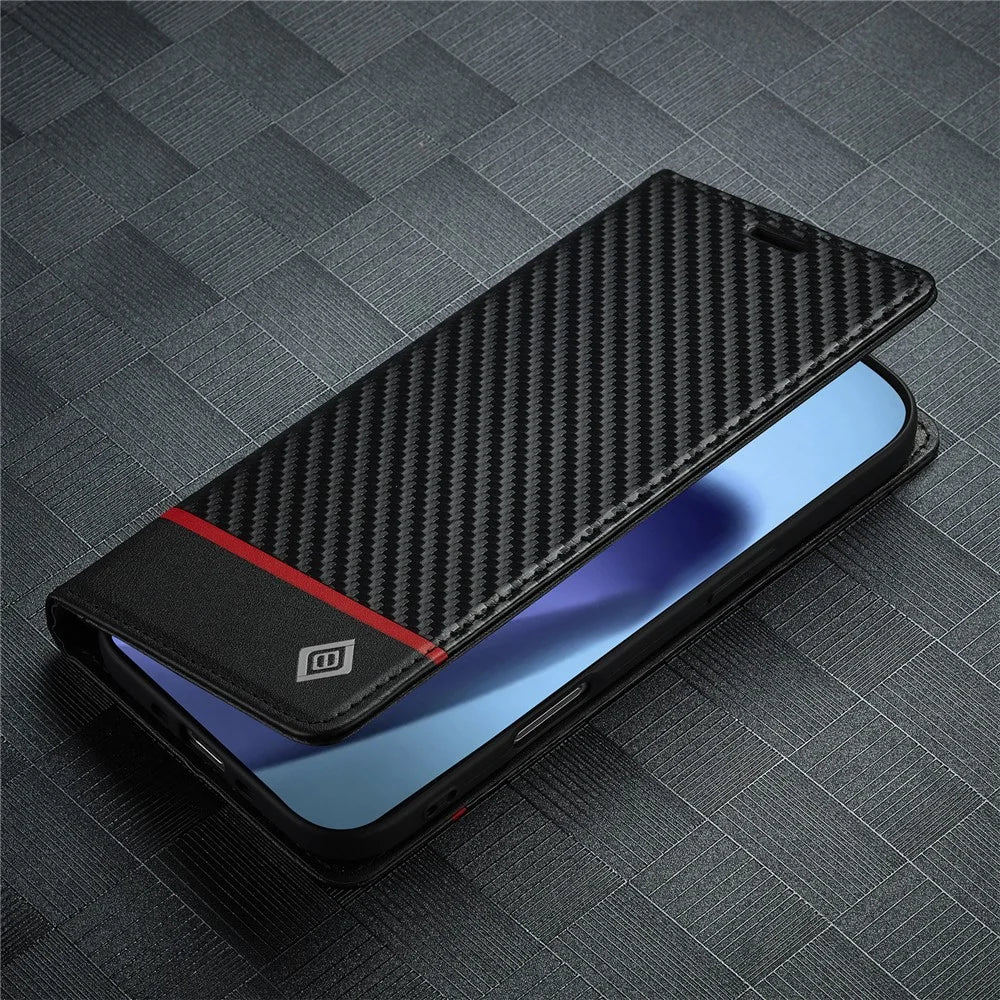 LC.IMEEKE For iPhone Air Wallet Case Carbon Fiber Texture Leather Phone Cover - Horizontal Stripe - 5