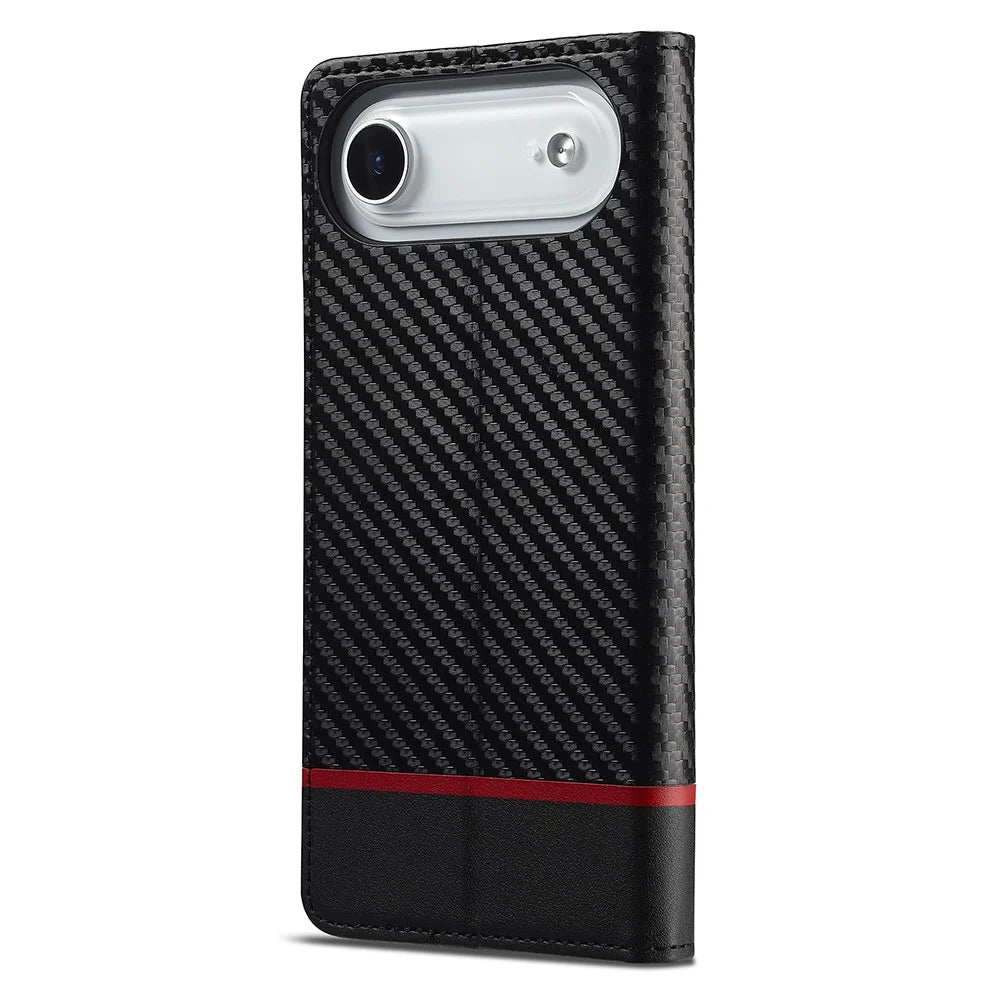LC.IMEEKE For iPhone Air Wallet Case Carbon Fiber Texture Leather Phone Cover - Horizontal Stripe - 7