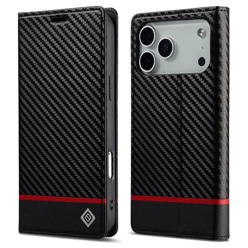 LC.IMEEKE For iPhone 18 Pro / 17 Pro Wallet Case Carbon Fiber Texture Leather Phone Cover - Horizontal Stripe - 1