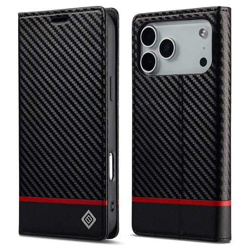 LC.IMEEKE For iPhone 18 Pro / 17 Pro Wallet Case Carbon Fiber Texture Leather Phone Cover - Horizontal Stripe - 1