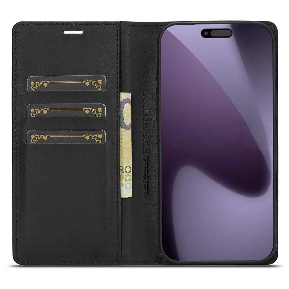 LC.IMEEKE For iPhone 18 Pro / 17 Pro Wallet Case Carbon Fiber Texture Leather Phone Cover - Horizontal Stripe - 2