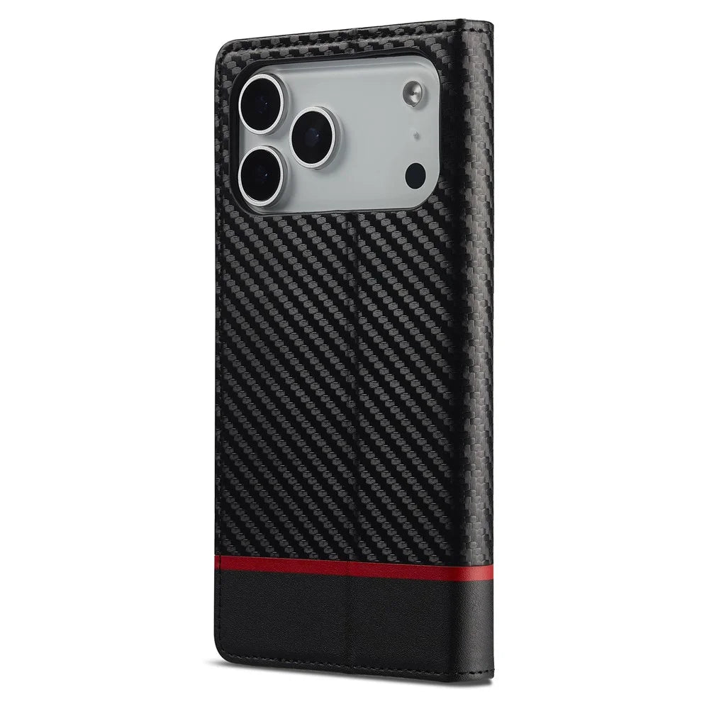 LC.IMEEKE For iPhone 18 Pro / 17 Pro Wallet Case Carbon Fiber Texture Leather Phone Cover - Horizontal Stripe - 6
