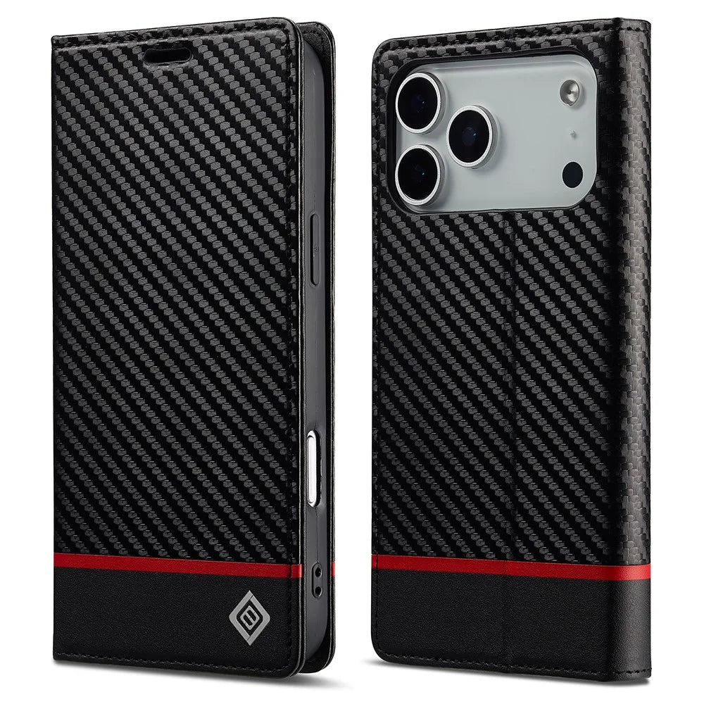 LC.IMEEKE For iPhone 18 Pro Max / 17 Pro Max Wallet Case Carbon Fiber Texture Leather Phone Cover - Horizontal Stripe - 1