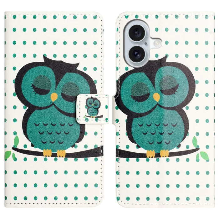 For iPhone 17 Case Pattern Print PU Leather Wallet Phone Cover - Dots Owl - 1