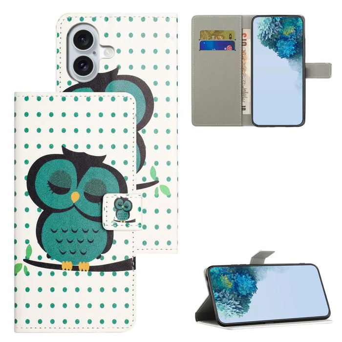 For iPhone 17 Case Pattern Print PU Leather Wallet Phone Cover - Dots Owl - 6