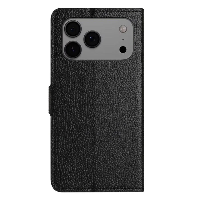 For iPhone 18 Pro / 17 Pro Case PU Leather Wallet Phone Cover Litchi Texture, Black - 5