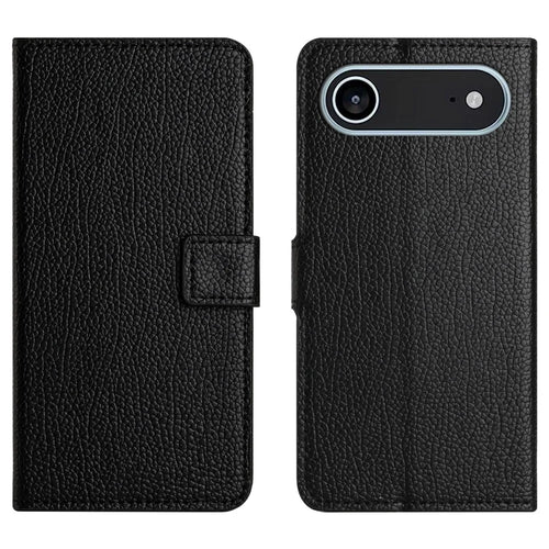 For iPhone Air Case PU Leather Wallet Phone Cover Litchi Texture, Black - 1