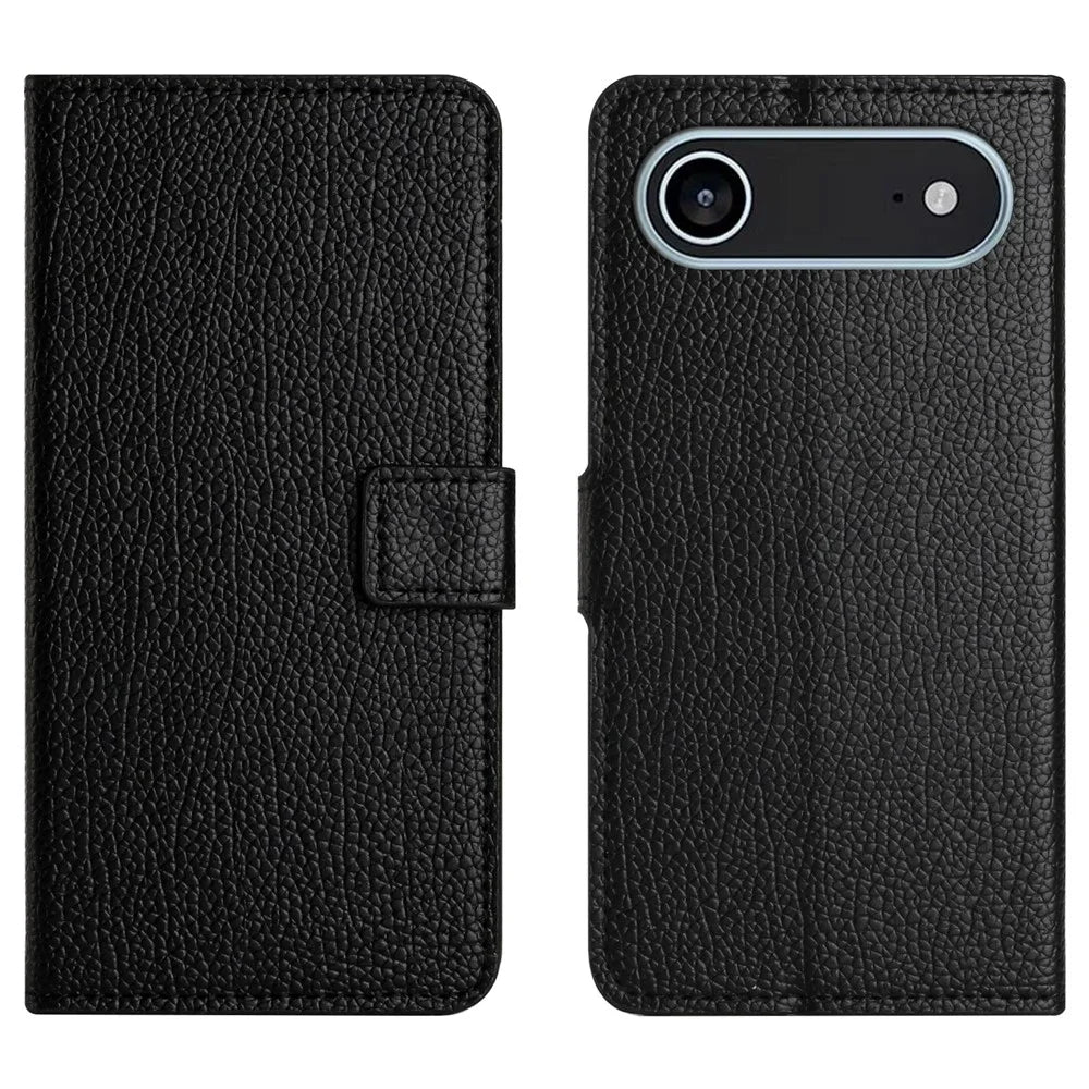 For iPhone Air Case PU Leather Wallet Phone Cover Litchi Texture, Black - 1